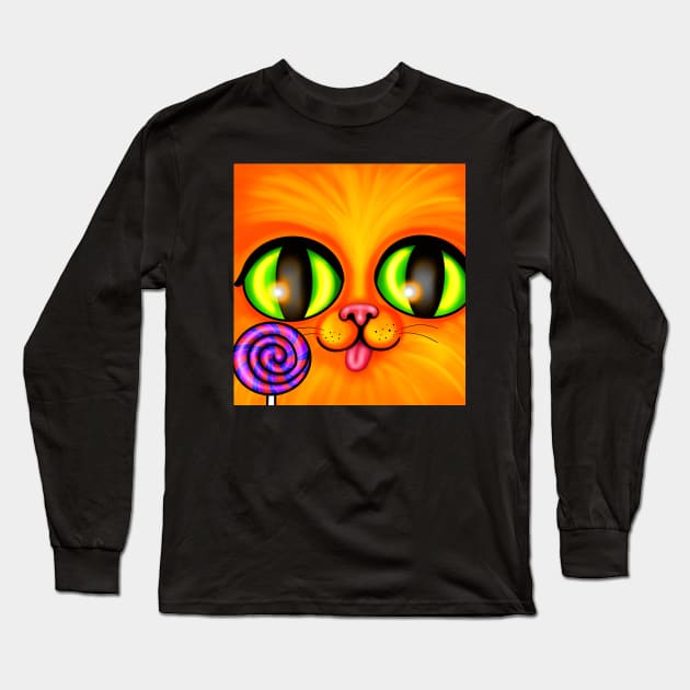 Orange Kitty Face with Lolipop Long Sleeve T-Shirt by Doggomuffin 